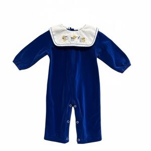 Vintage Jo Joe Blue Velvet Baby Girl Jumper Outfit Size 6-9 Months